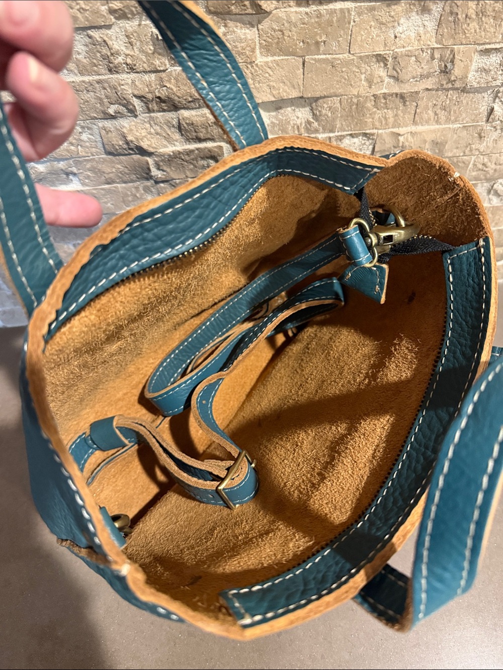 PLG Portland Leather Teal Pebbled Leather Small Tote Crossbody with Top Handles - Picture 5 of 5